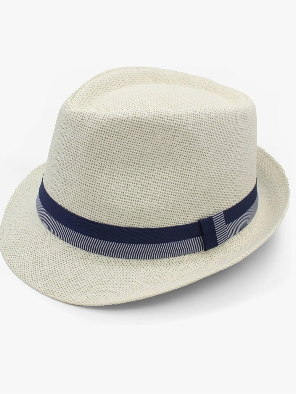 New Mens Classic Straw Fedora with Navy Band